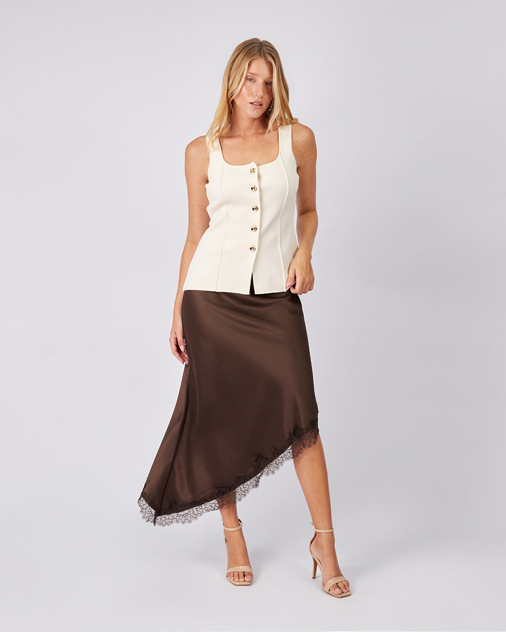 Cream Knit Top Gold Buttons