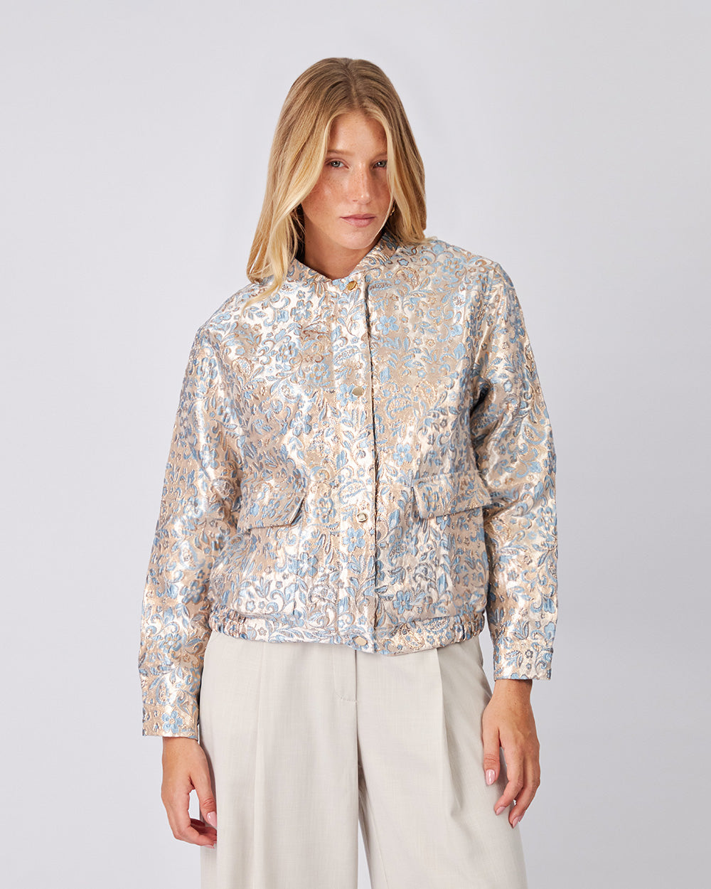 Beige Jacket Light Blue Floral Print