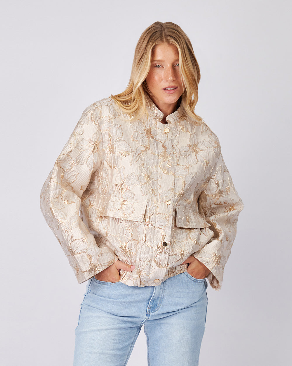 Beige Jacket Gold Floral Print