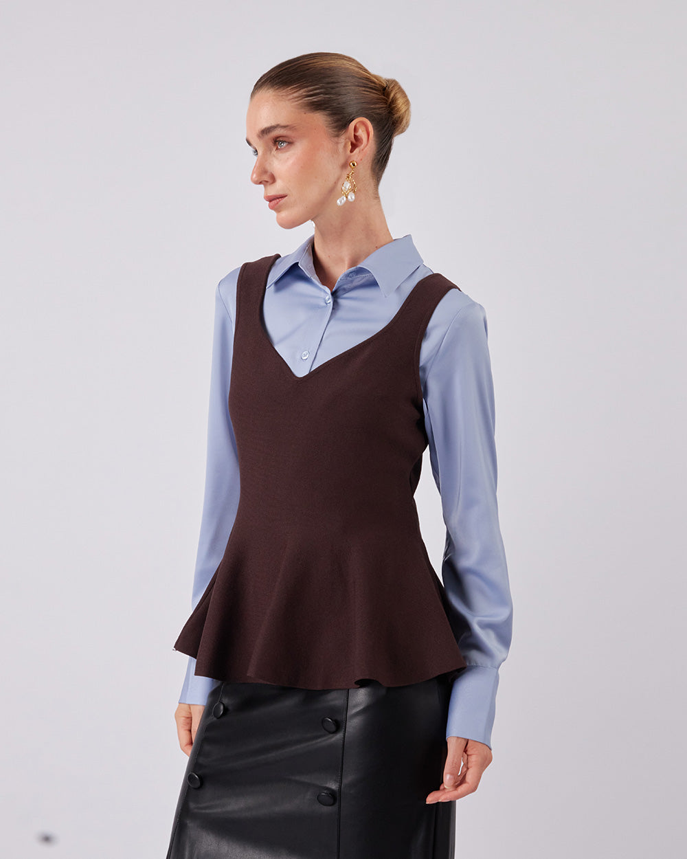 Chocolate Peplum Style Knitted Top