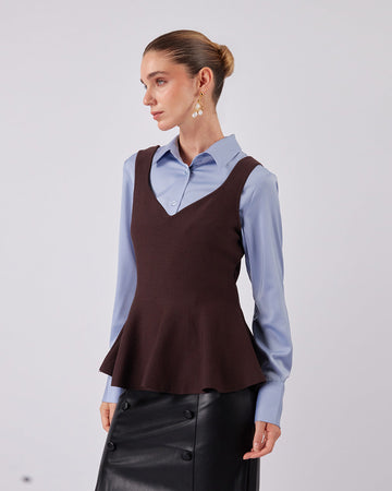 Chocolate Peplum Style Knitted Top