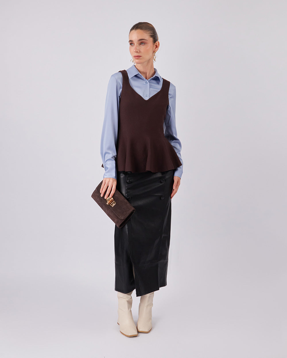 Chocolate Peplum Style Knitted Top