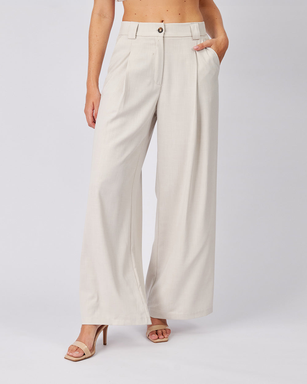 Beige Pants Elastic Waist