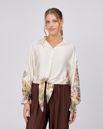 Cream Shirt  Brown Flowers