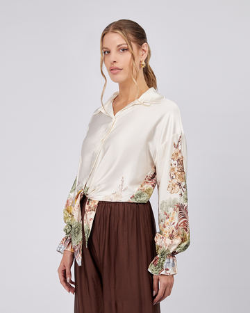 Cream Shirt  Brown Flowers
