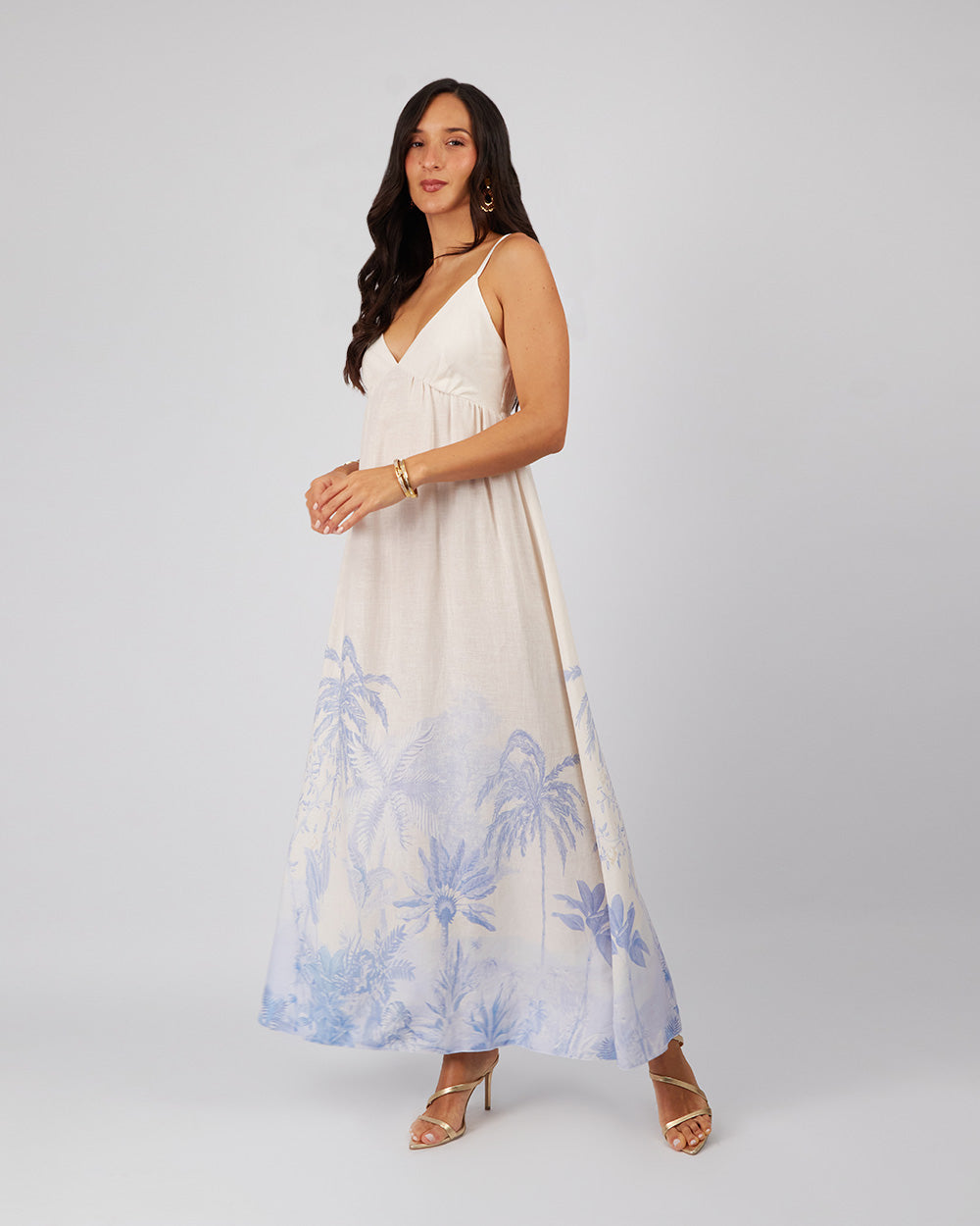 Cream Dress Blue Flowers