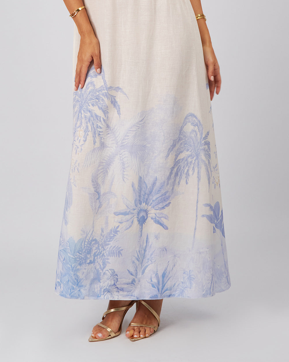 Cream Dress Blue Flowers