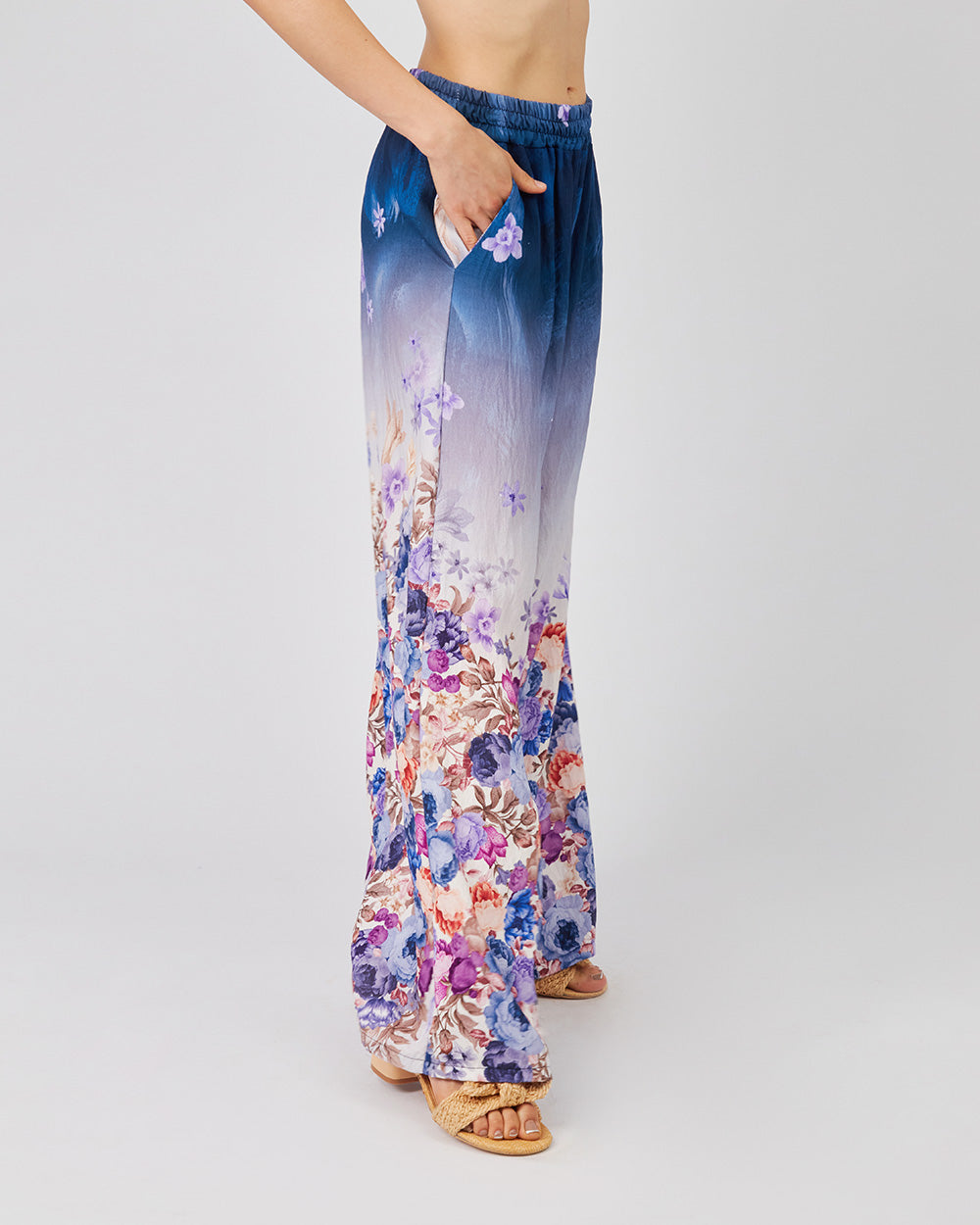 Blue Trousers With Lilac Flowers
