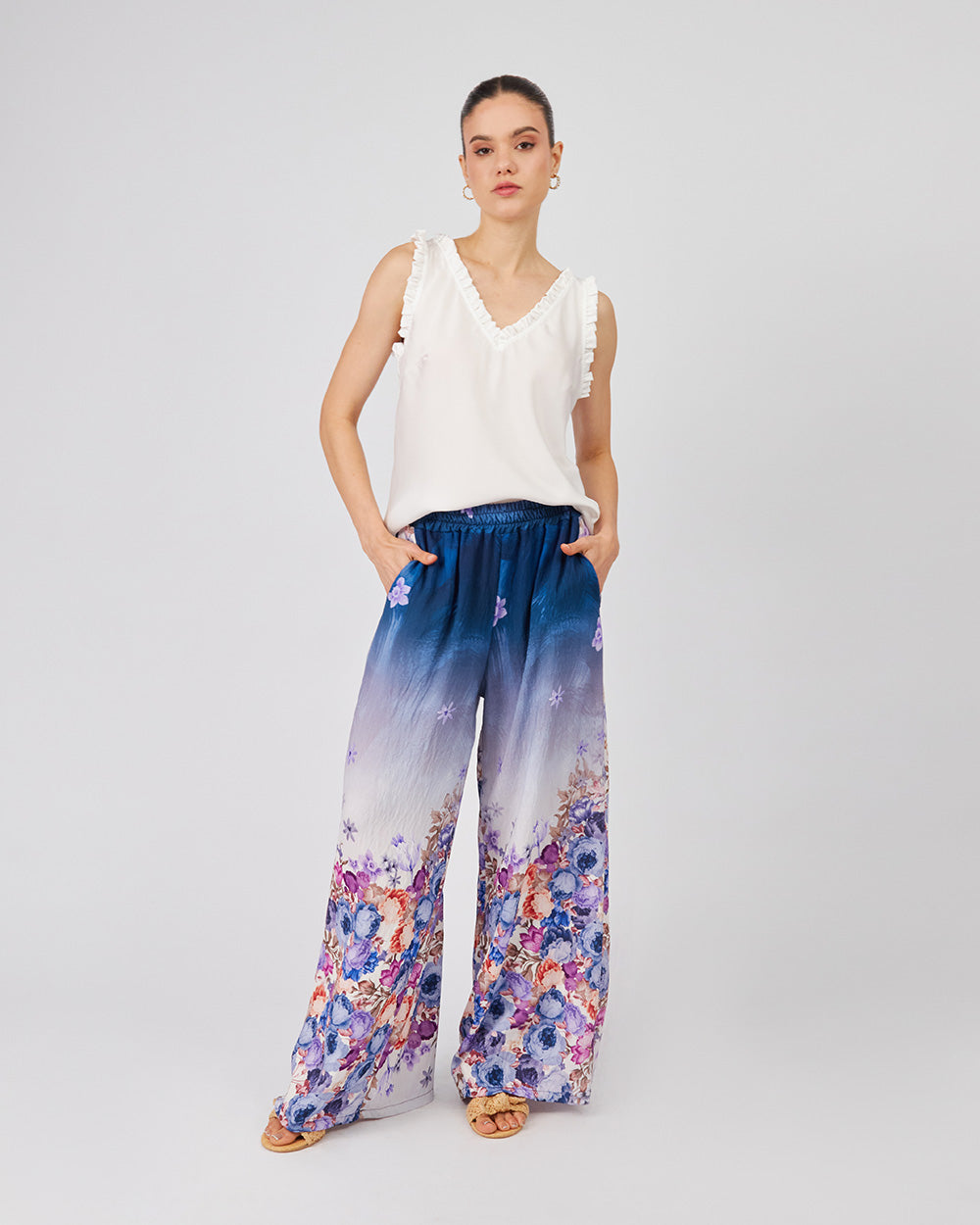 Blue Trousers With Lilac Flowers