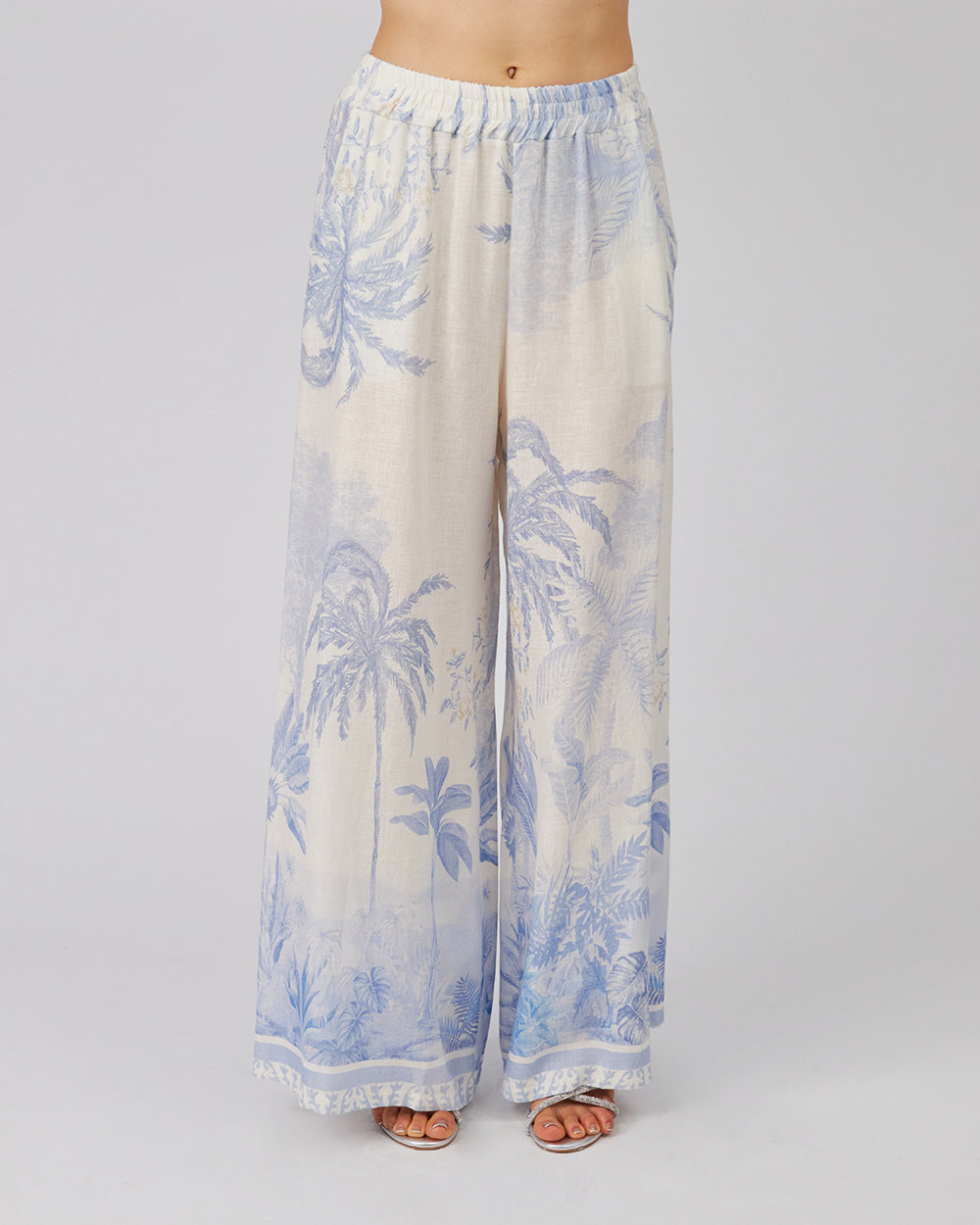 Light Blue Trousers With Blue Flowers