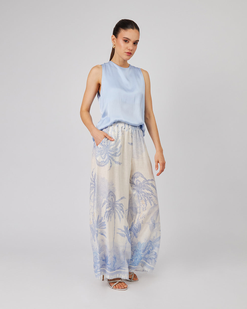 Light Blue Trousers With Blue Flowers