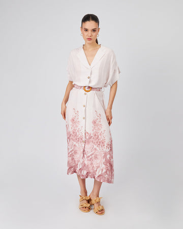 Pink Shirt Dress With Dusty Rose Flowers