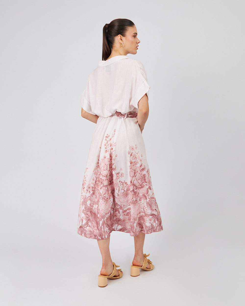 Pink Shirt Dress With Dusty Rose Flowers