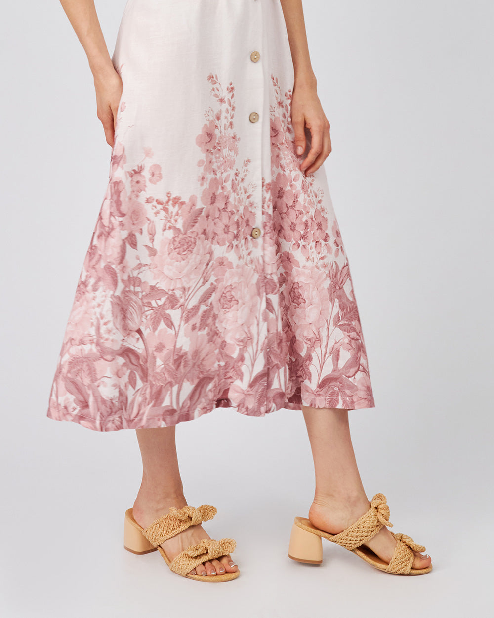 Pink Shirt Dress With Dusty Rose Flowers