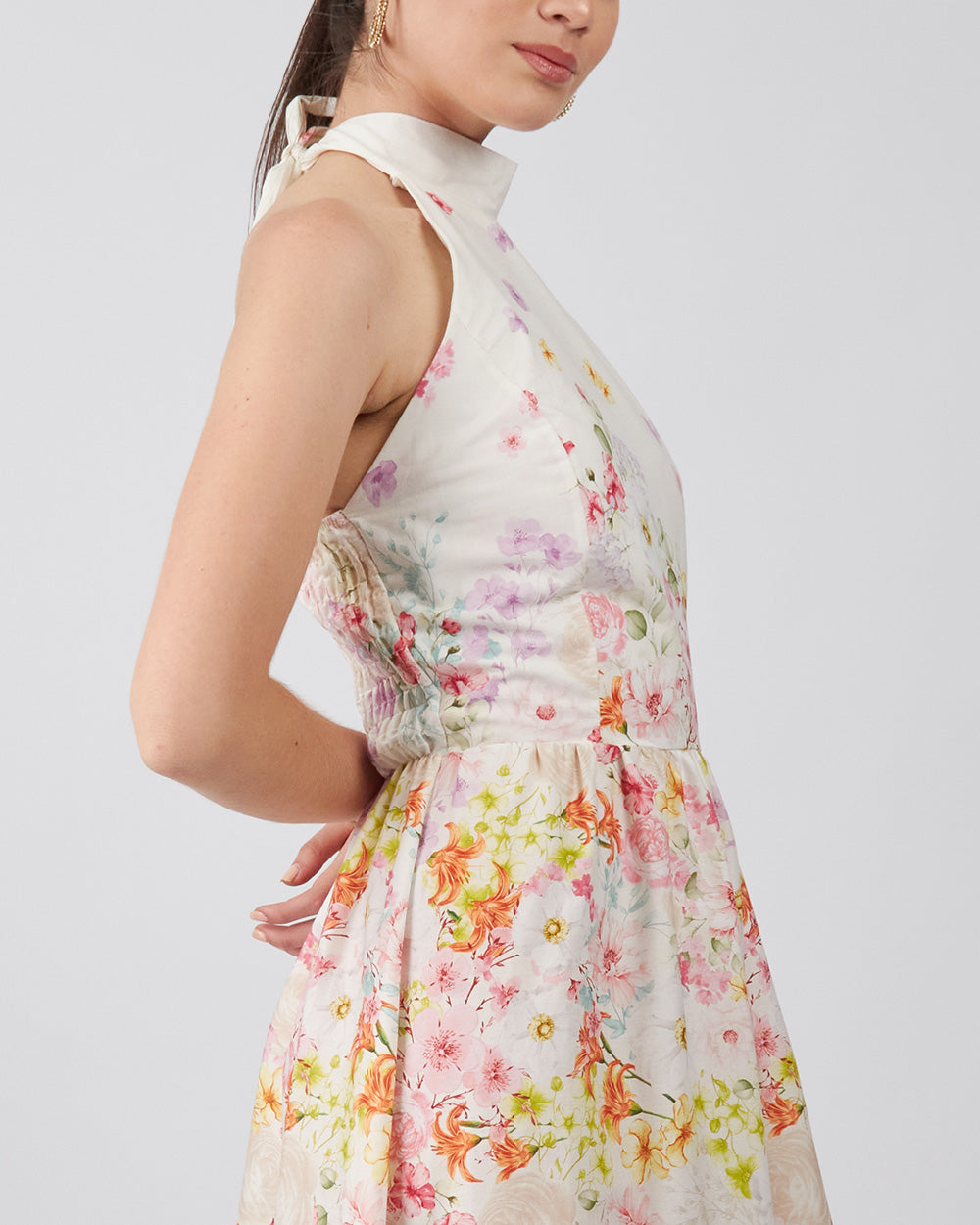 Floral Dress With Tie Neck