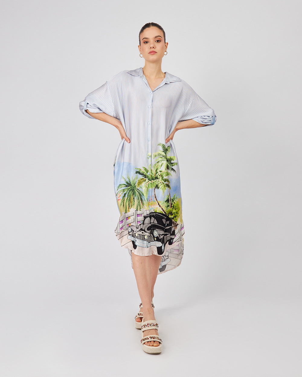 Light Blue Striped Shirt Dress