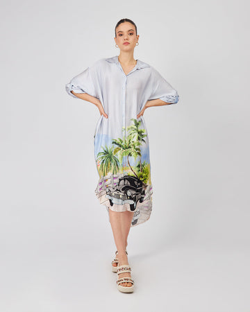 Light Blue Striped Shirt Dress