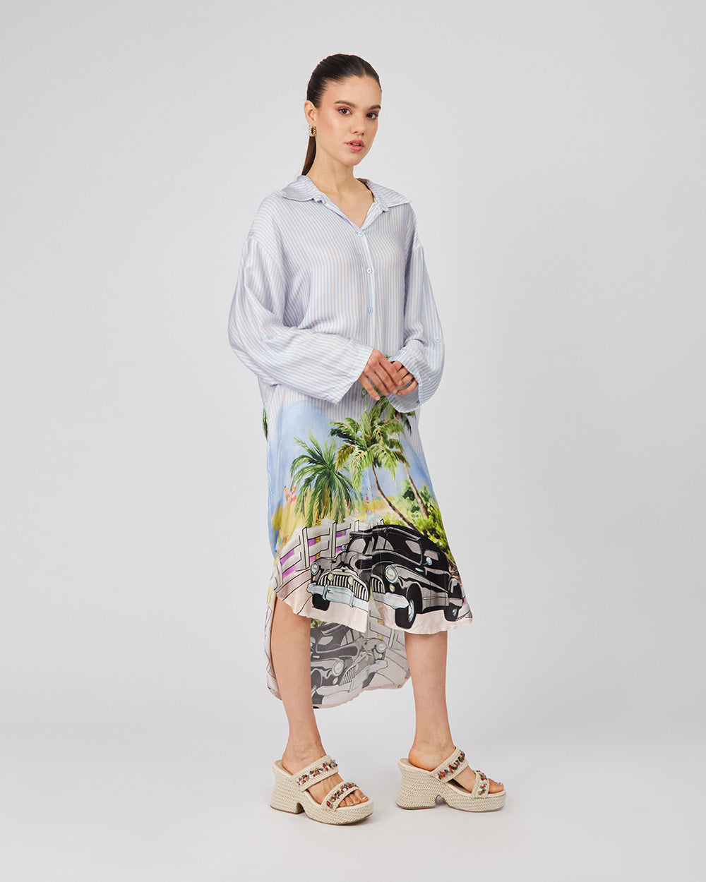 Light Blue Striped Shirt Dress