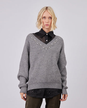 Grey Sweater With Rhinestones