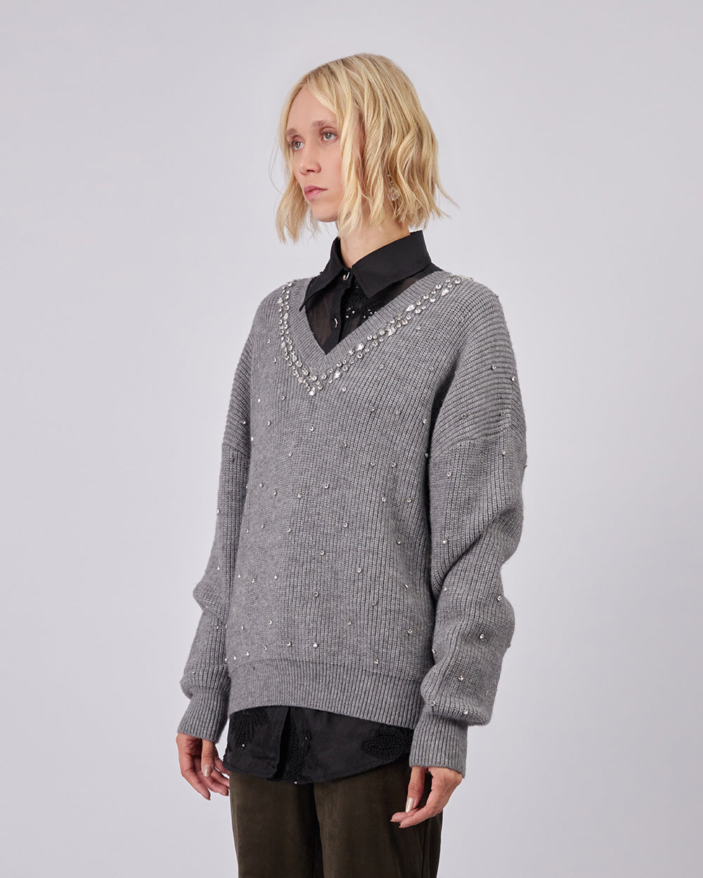 Grey Sweater With Rhinestones