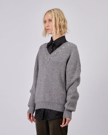 Grey Sweater With Rhinestones