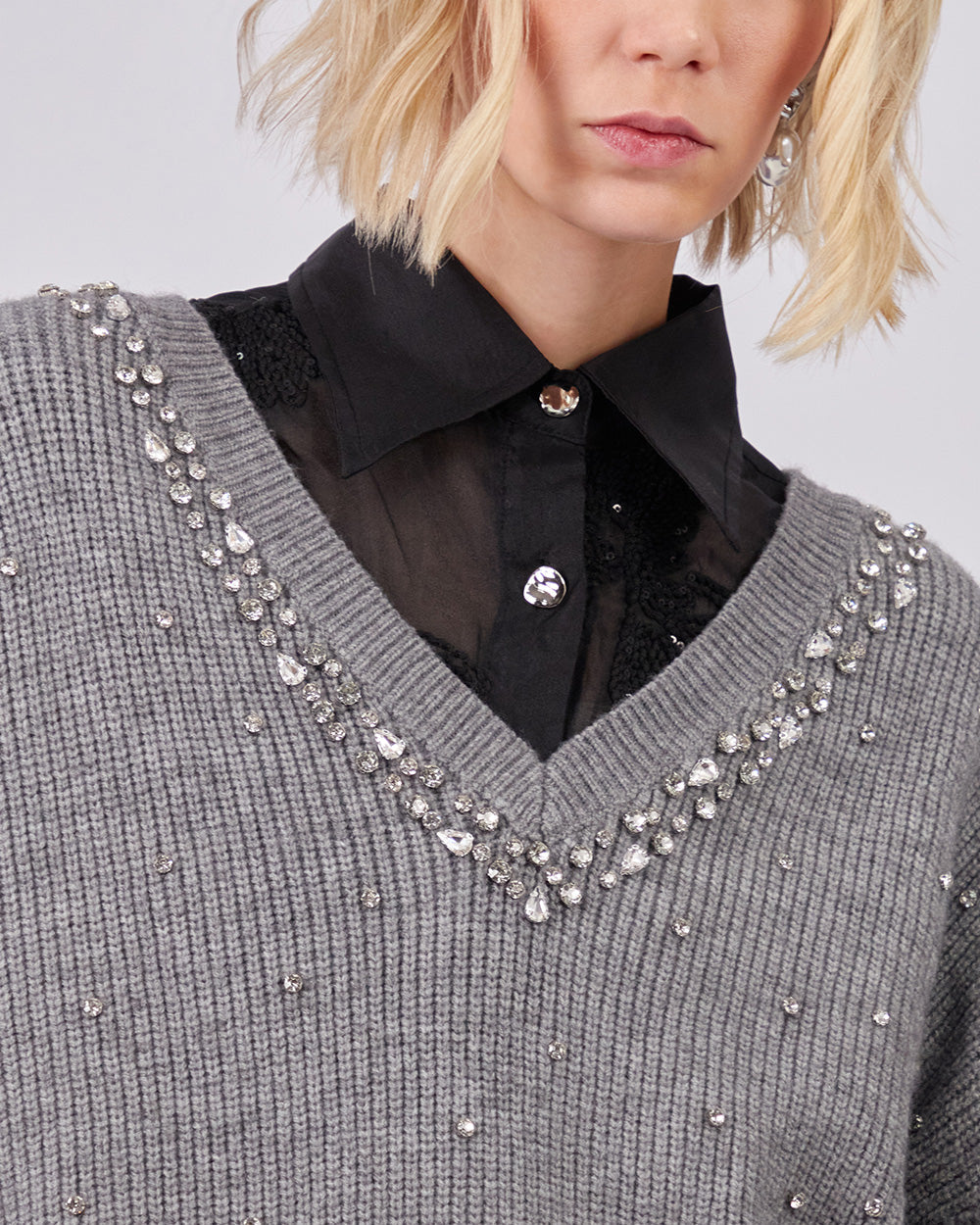 Grey Sweater With Rhinestones