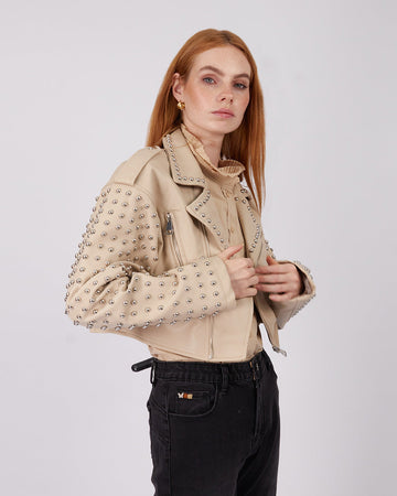 Beige Biker Crop Jacket