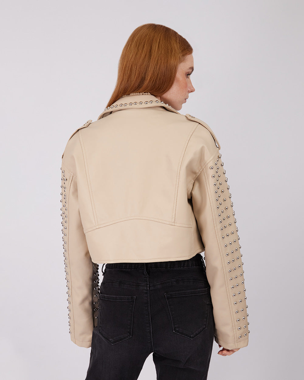 Beige Biker Crop Jacket