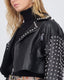 Black Biker Crop Jacket With Studs And Beads
