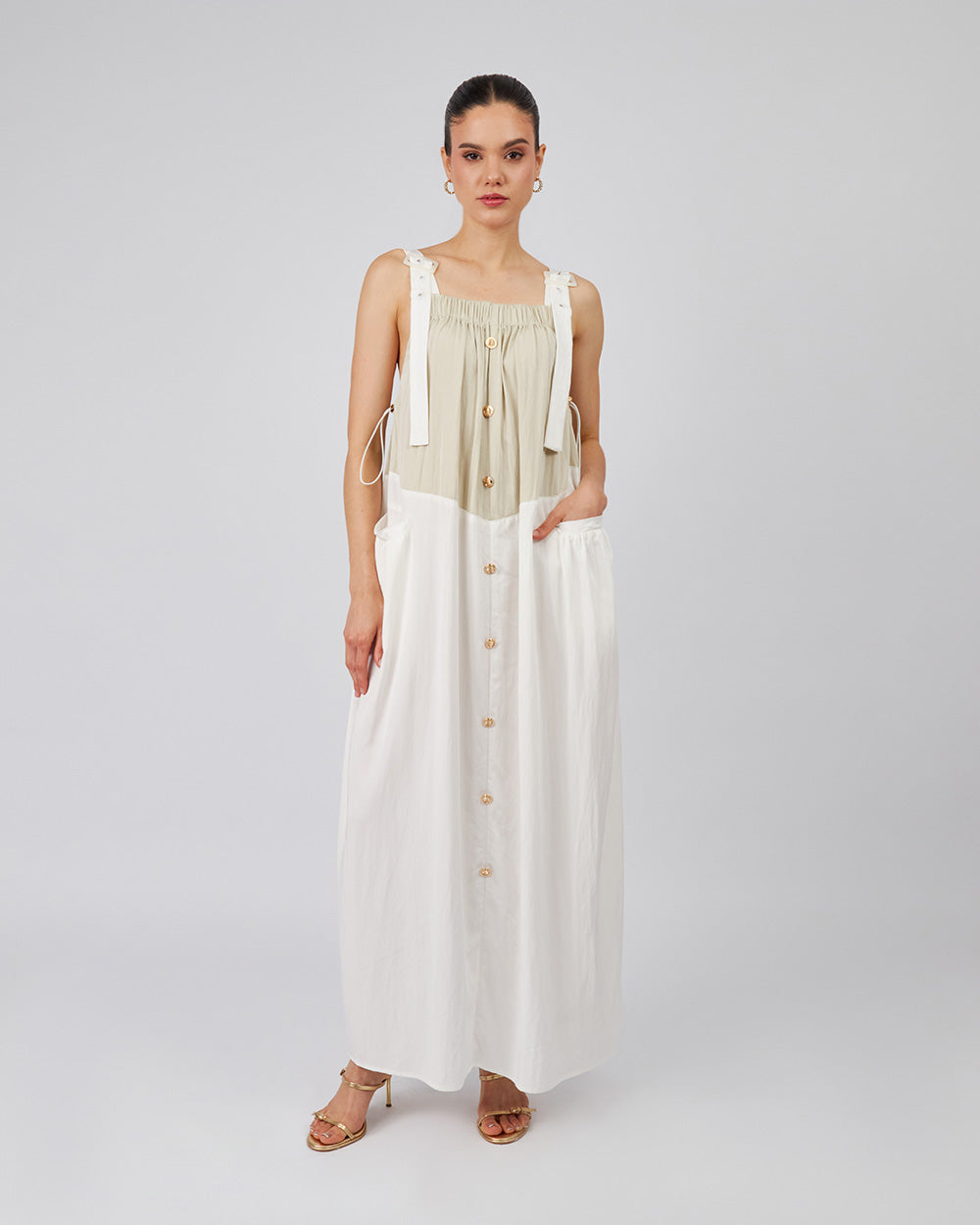 Sand And White Strappy Dress