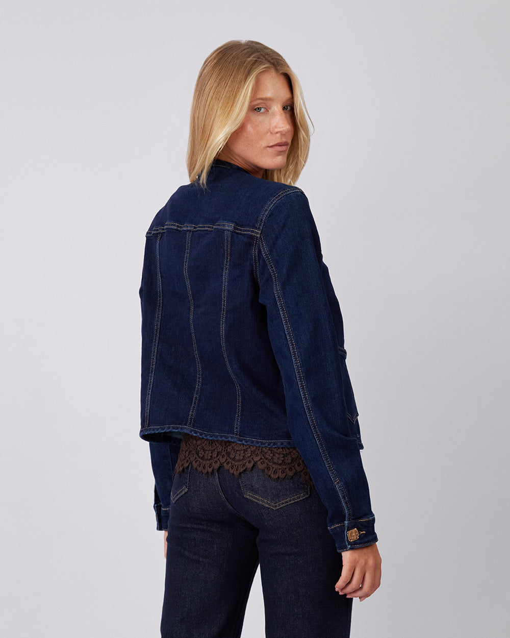 Blue denim jacket square buttons
