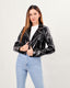 Black  crop vegan leather crop jacket with silver studs
