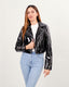 Black  crop vegan leather crop jacket with silver studs