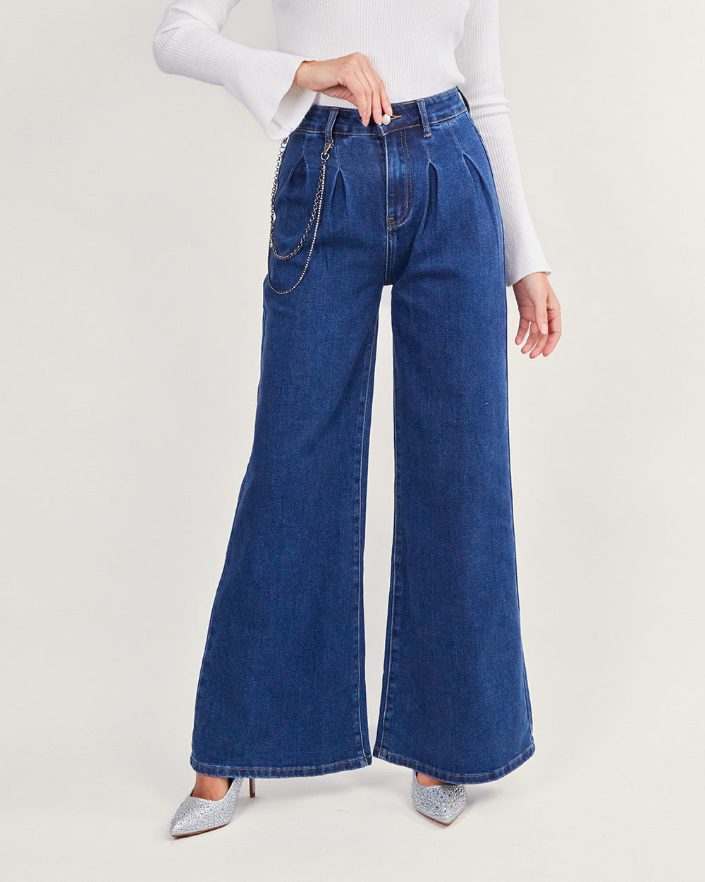 Blue denim wide pants
