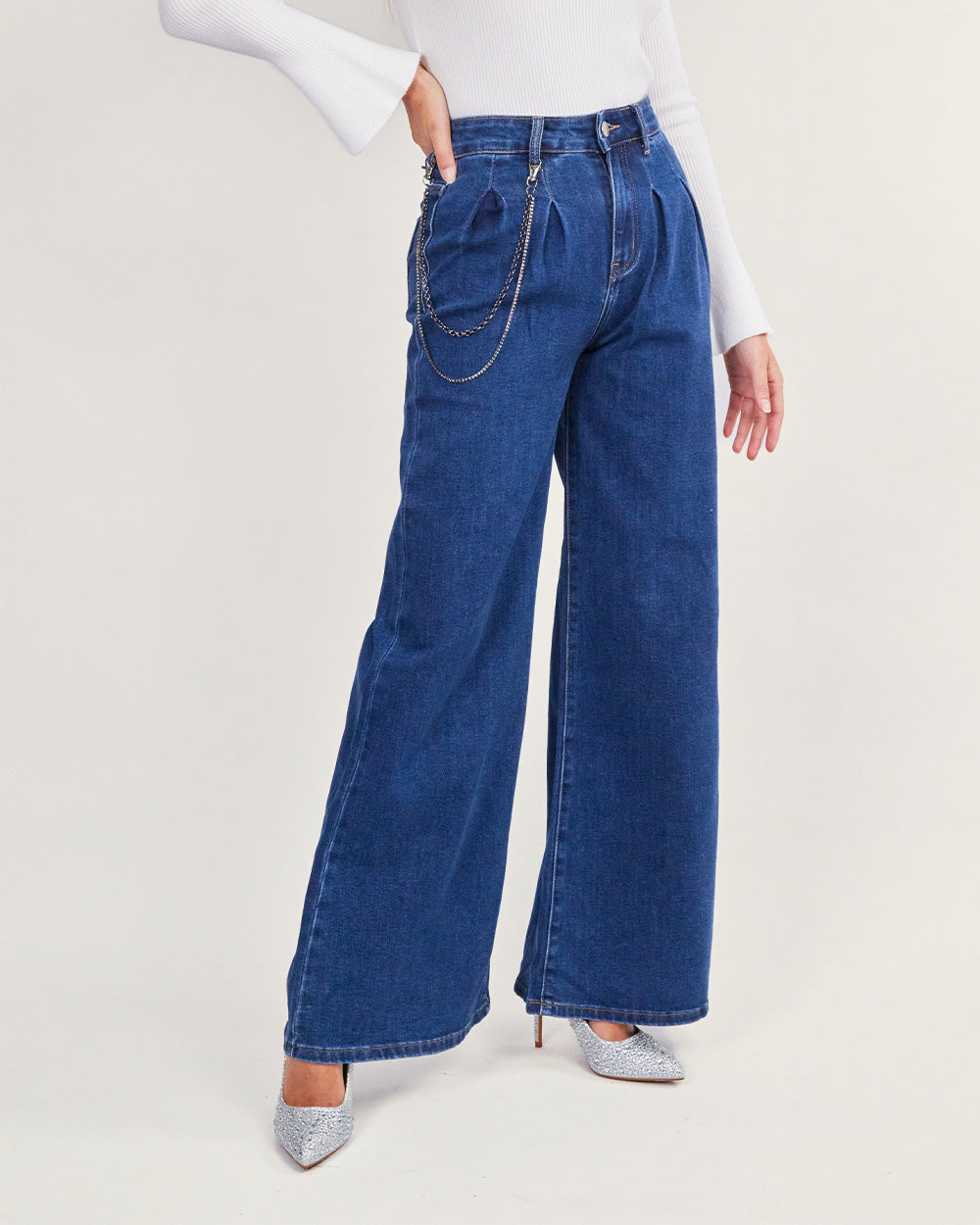 Blue denim wide pants
