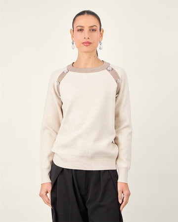 Beige Knit Sweater with Floral