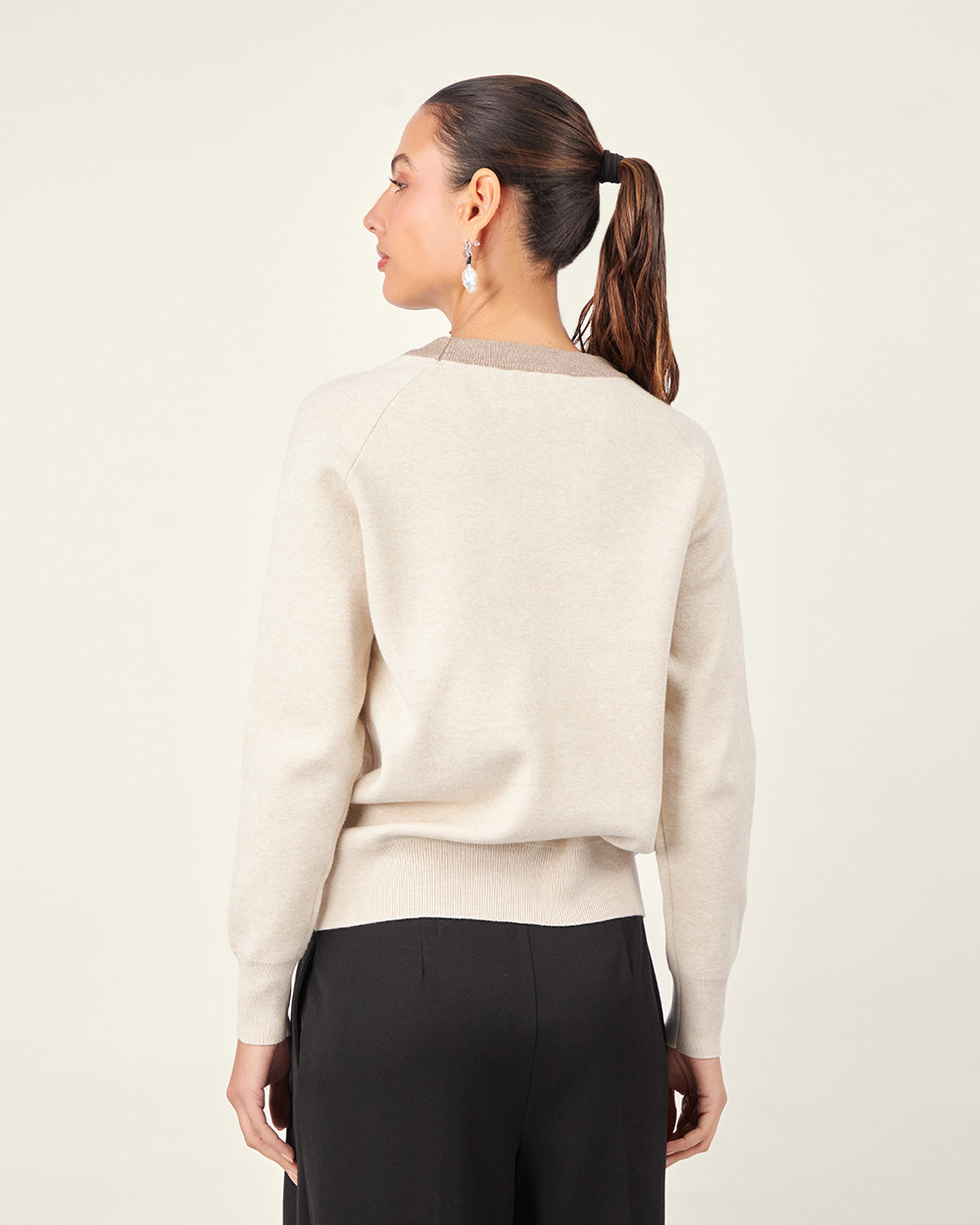 Beige Knit Sweater with Floral