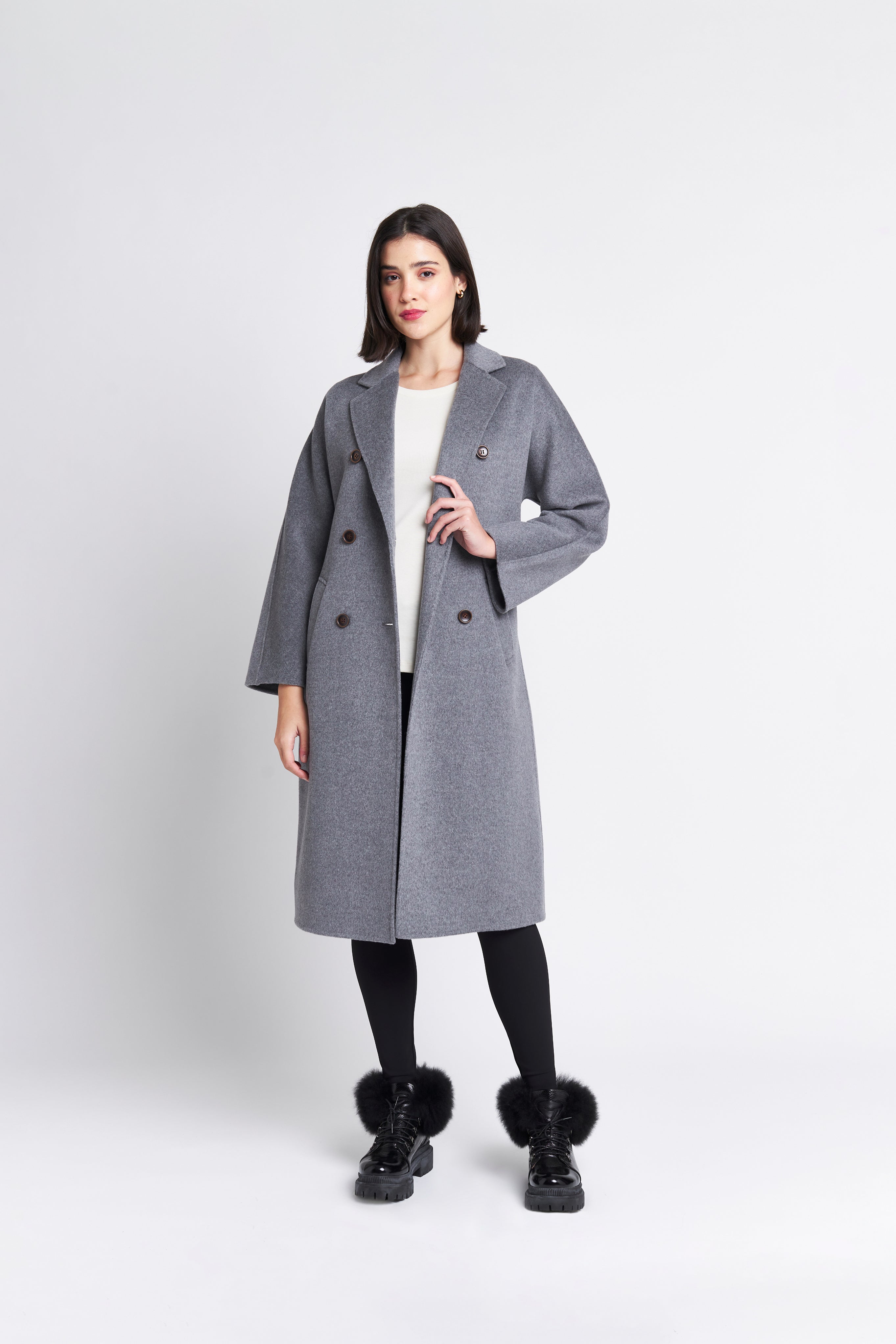 UNUSUAL DOUBLE BREASTED WOOL & CASHMERE  BELTED COAT
