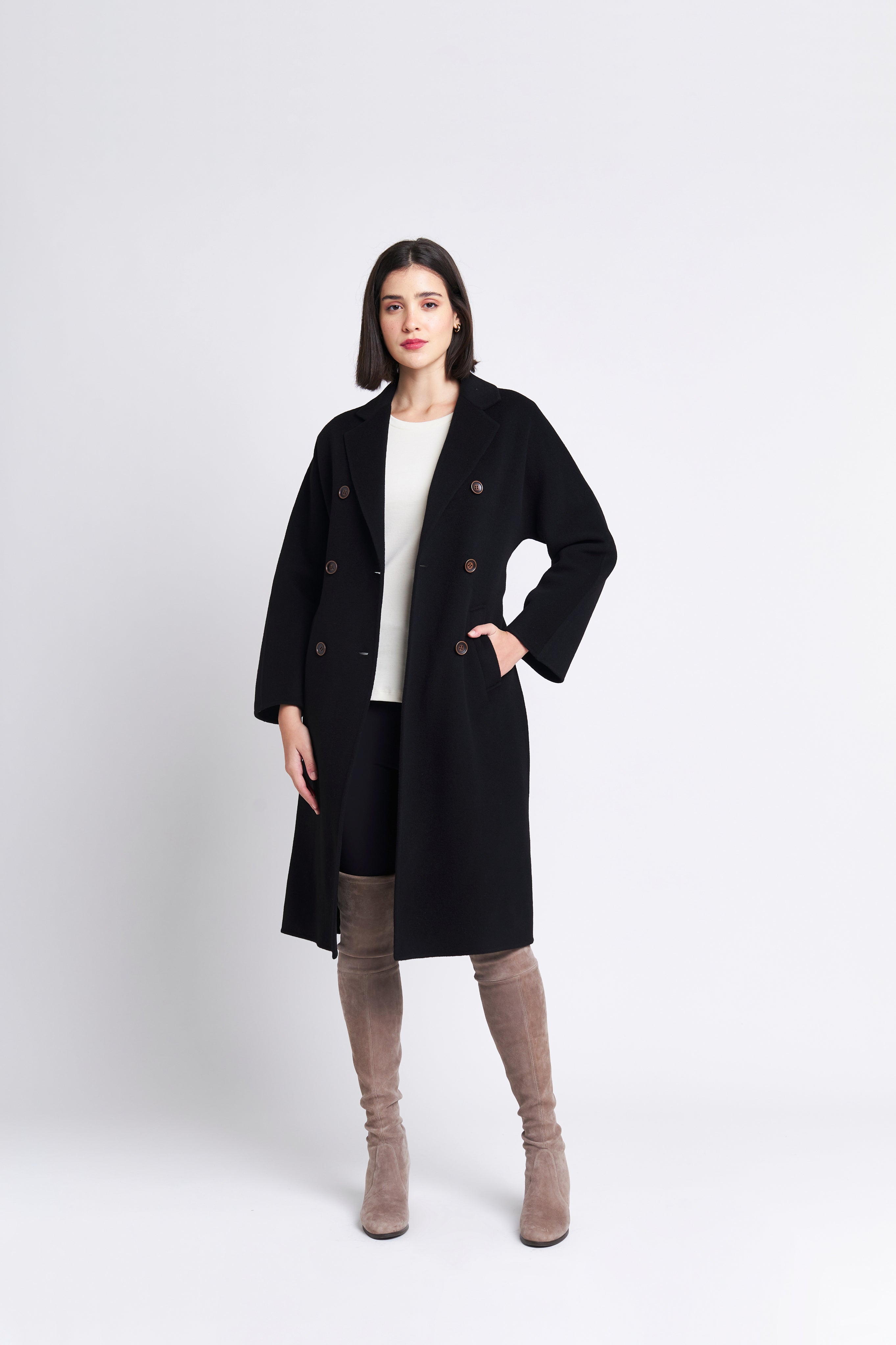 SIGNATURE DOUBLE BREASTED WOOL & CASHMERE  BELTED COAT