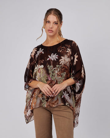 Brown Blouse Floral Print