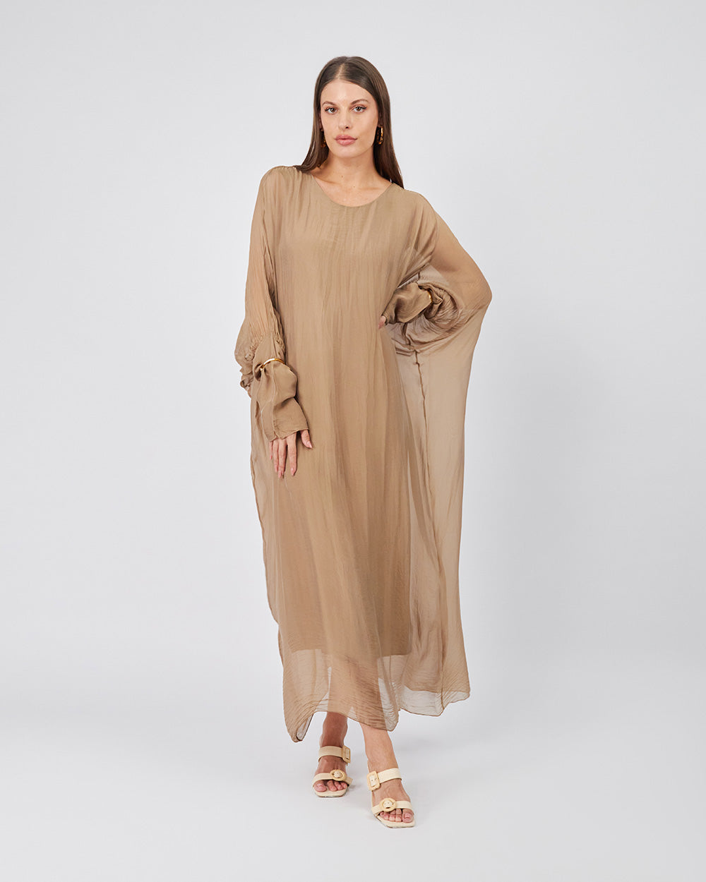 Long Sand Dress Puff Sleeves.