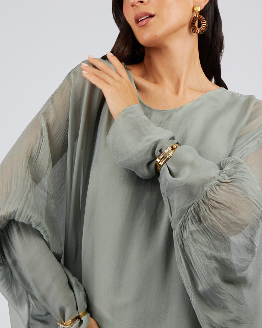 Olive Green Dress Puff Sleeves