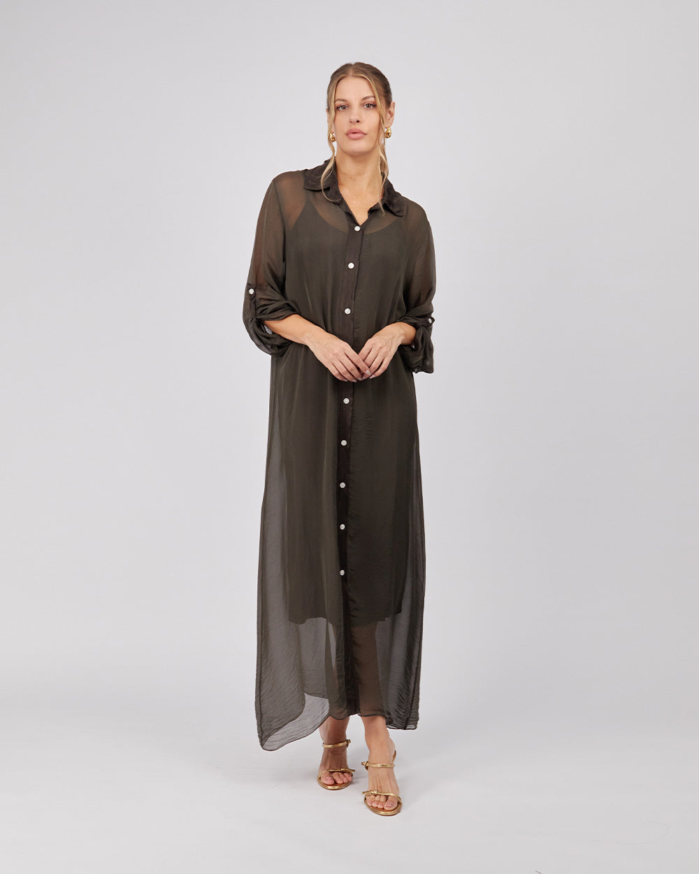 Iridescent Green Shirt Dress
