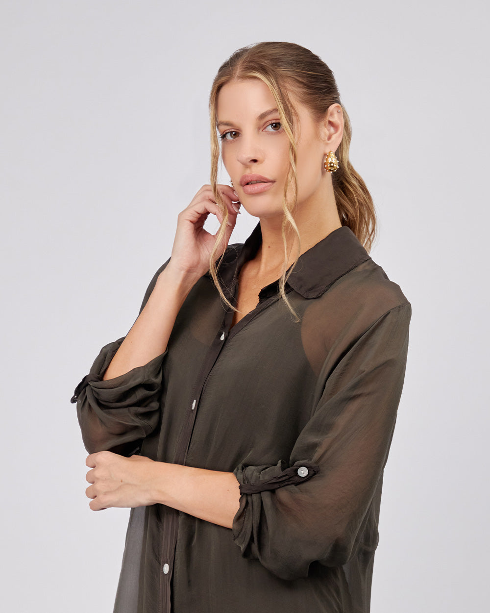 Iridescent Green Shirt Dress