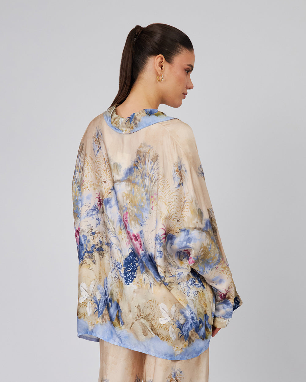 Beige Shirt With Blue Floral Print