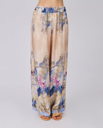 Beige Trousers With Blue Floral Print