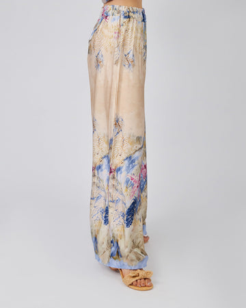 Beige Trousers With Blue Floral Print