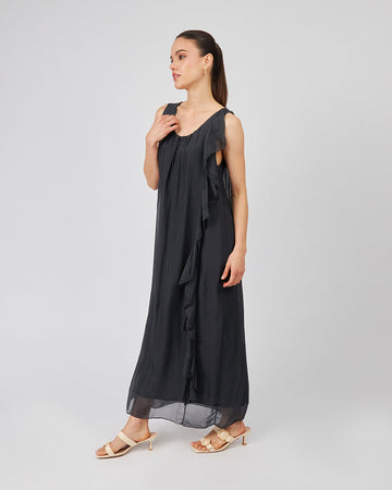 Gray Dress Ruffles And Lining