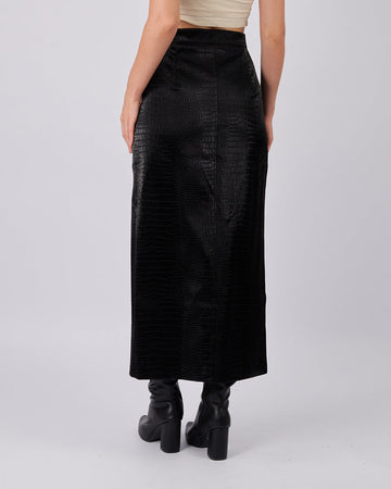 Long Black Leather-Effect Skirt