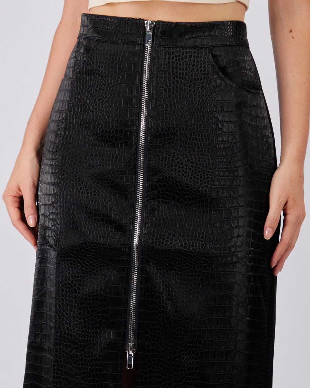 Long Black Leather-Effect Skirt